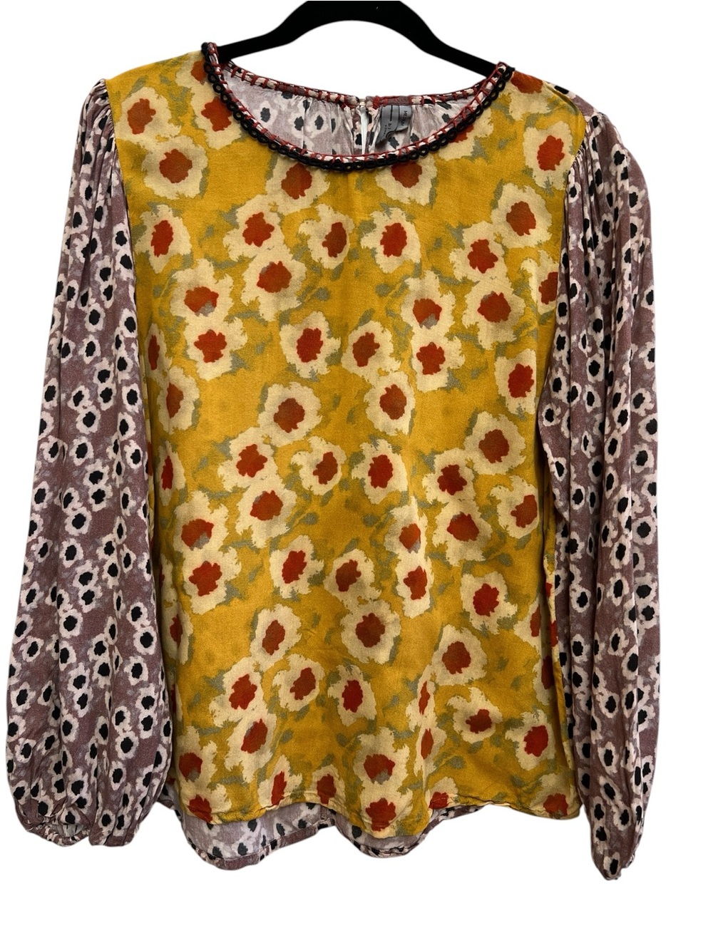 Anthropologie BI-NK Dorette Floral Mixed Print Balloon Sleeve Blouse M Boho - Picture 2 of 6